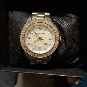 Michael Kors Gold and Silver Double Row of CZ Women's Watch Works Great Has Date